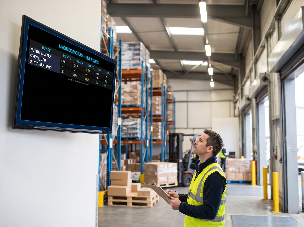 VidiMax live plant status board at a warehouse dock